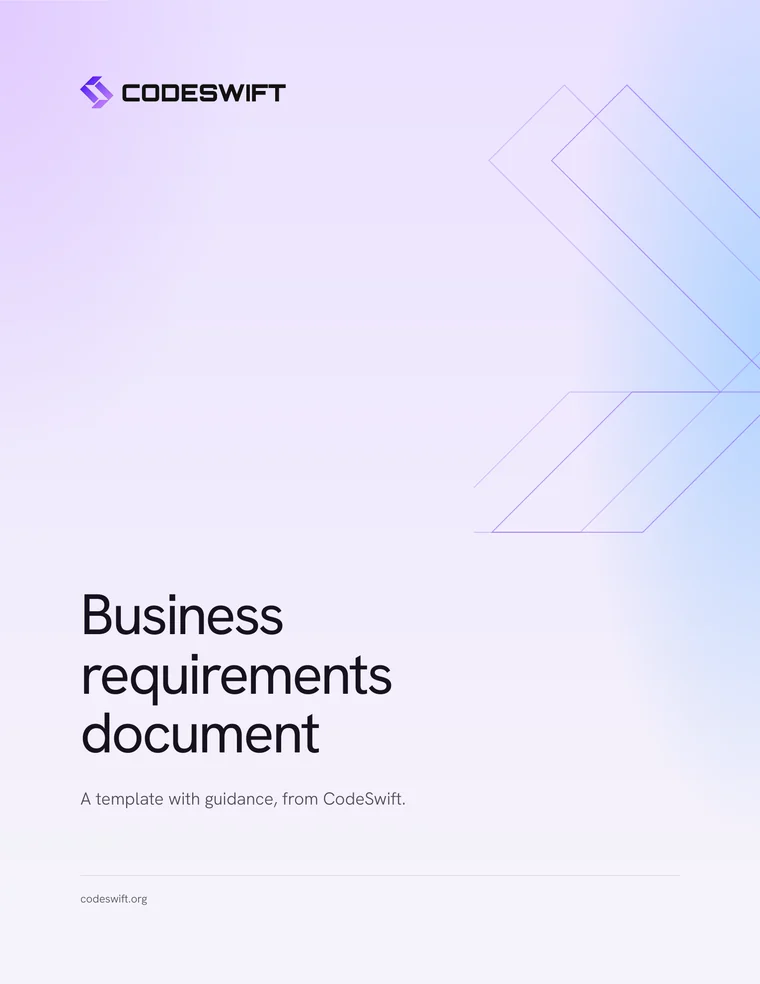 The cover of CodeSwift's BRD template